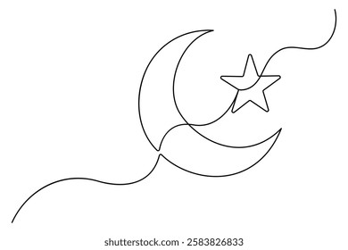 Continuous one line drawing of Moon and star outline vector illustration

