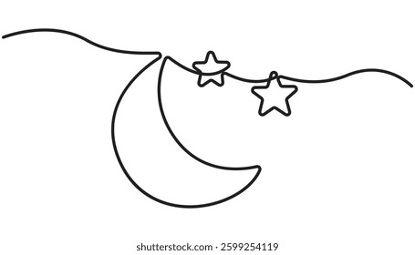 Continuous one line drawing of Moon and star outline vector illustration simple