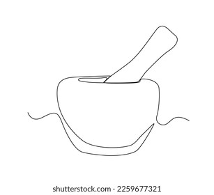 Continuous one line drawing of mortar and pestle . Simple illustration of traditional mortar line art vector illustration.