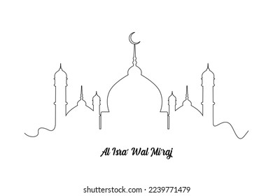 Continuous one line drawing mosque line concept. Islamic events concept. Single line draw design vector graphic illustration.