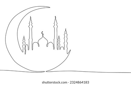 Kontinuierliche Zeichnungsmoschee mit einer Linie. Vektorgrafik Religion Konzept Linie Kunst, Umriss Silhouette.