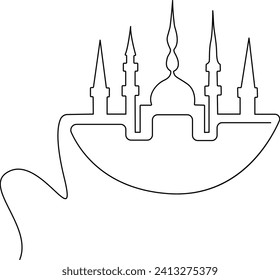 Kontinuierliche 1-zeilige Zeichnung Moschee Illustration Religiöse Linie Kunst Vektorgrafik