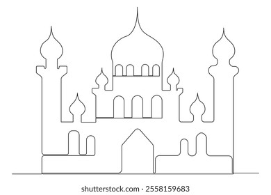 
Continuous one line drawing of mosque, ramadan islamic vector illustration