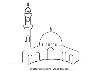 
Continuous one line drawing of mosque, ramadan islamic vector illustration
