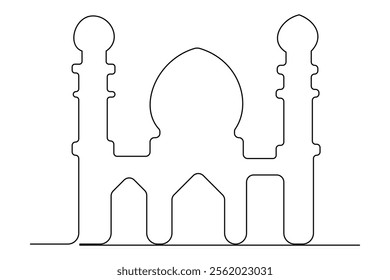 Continuous one line drawing of mosque, ramadan islamic vector illustration
