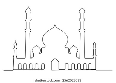 Continuous one line drawing of mosque, ramadan islamic vector illustration

