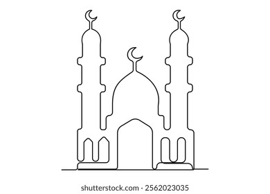 Continuous one line drawing of mosque, ramadan islamic vector illustration
