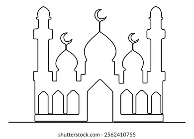 
Continuous one line drawing of mosque, ramadan islamic vector illustration
