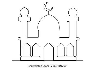 
Continuous one line drawing of mosque, ramadan islamic vector illustration

