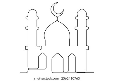 
Continuous one line drawing of mosque, ramadan islamic vector illustration
