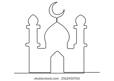 
Continuous one line drawing of mosque, ramadan islamic vector illustration
