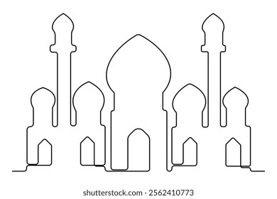 
Continuous one line drawing of mosque, ramadan islamic vector illustration
