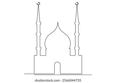 Continuous one line drawing of mosque, ramadan islamic vector illustration
