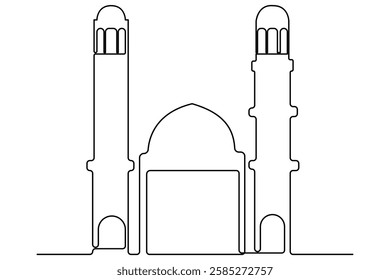 Continuous one line drawing of mosque, ramadan islamic vector illustration
