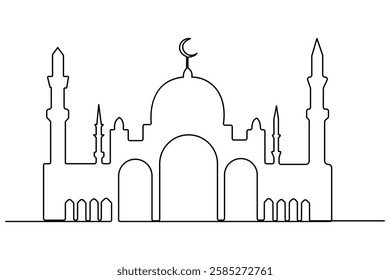 Continuous one line drawing of mosque, ramadan islamic vector illustration
