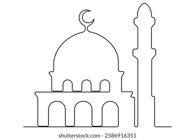 Continuous one line drawing of mosque, ramadan islamic vector illustration
