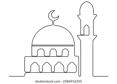 Continuous one line drawing of mosque, ramadan islamic vector illustration
