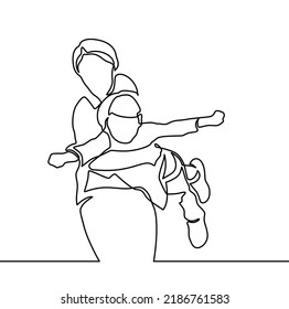 Continuous one line drawing  Mother   daughter walking together  Vector illustration  One single line drawing young happy mom holding her daughter  A mother playing together and her child 