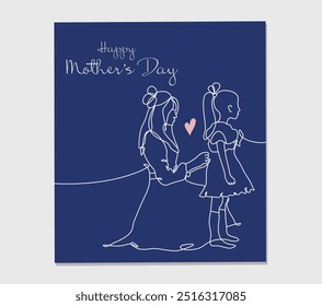 Desenho contínuo de uma linha de Mãe e vestido de filha para o feriado. Mãe e filha em um estilo de linha para Feliz Dia das Mães