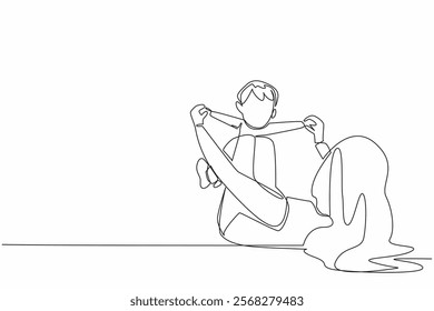 Continuous one line drawing mother lying on the floor while playing with baby. Sunbathing in the morning. Healthy. Activities in the park. Play. Baby Day. Single line draw design vector illustration