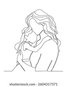 continuous one line drawing of mother and child.