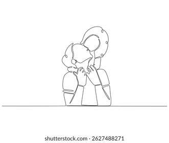 Continuous one line drawing of mother and daughter. One line drawing illustration of mom with her female child. Mother day concept single line. Editable outline