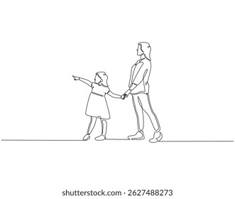 Continuous one line drawing of mother and daughter. One line drawing illustration of mom with her female child. Mother day concept single line. Editable outline