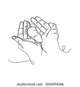 El contínuo dibujo de una línea del concepto del día de la madre le da a la madre el concepto de amor de una pequeña pierna en la silueta sobre un fondo blanco. Linear estilizado.