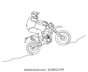 Dibujo continuo de una línea de motocross rider. motobike Ilustración vectorial de arte de una sola línea de deporte extremo. Vector editable. 
