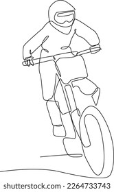 Continuous one line drawing Motor cross in action  Safety ride concept  Single line draw design vector graphic illustration 