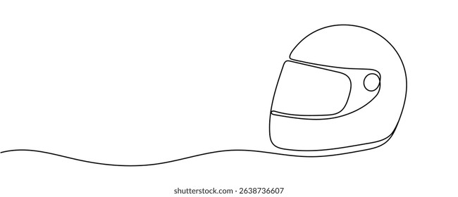 Continuous one line drawing motor racing helmet. For car, motorcycle sport, race, motocross or biker club, motorsport competition. Editable stroke