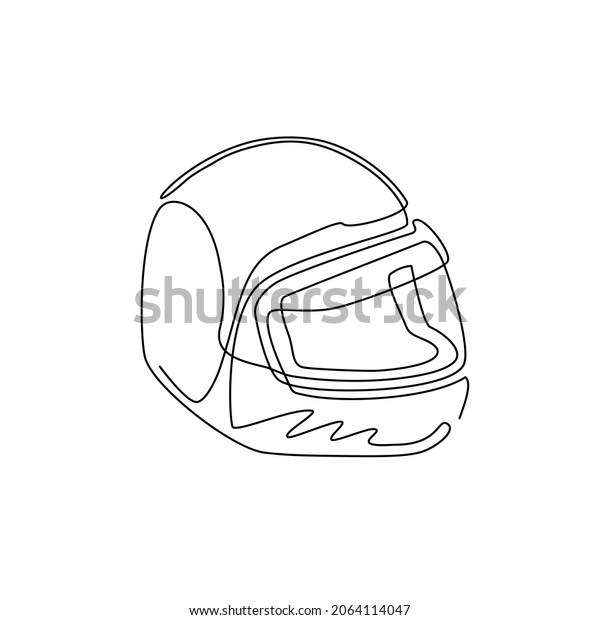 Continuous one line drawing motor racing\
helmet with closed glass visor. For car, motorcycle sport, race,\
motocross or biker club, motorsport competition. Single line draw\
design vector\
illustration