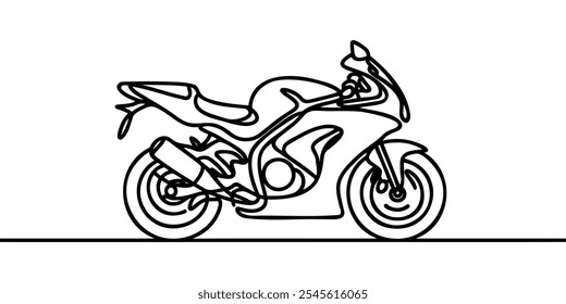 Desenho contínuo de uma linha de motocicleta moto extreme sport ilustração vetor de arte de linha única.