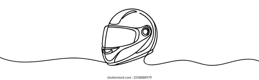 Continuous one line drawing Motorcycle helmet with clipping path. Single line draw design vector graphic illustration.