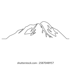 Continuous one line drawing of Mountain. Single line drawing illustration of Mountain from range view. Environmental greening concept vector art. Doodle line illustration.
