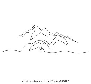 Continuous one line drawing of Mountain. Single line drawing illustration of Mountain from range view. Environmental greening concept vector art. Doodle line illustration.
