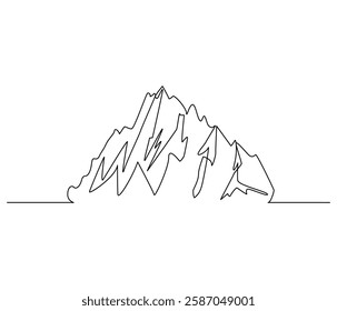 Continuous one line drawing of Mountain. Single line drawing illustration of Mountain from range view. Environmental greening concept vector art. Doodle line illustration.
