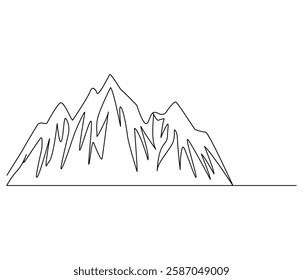 Continuous one line drawing of Mountain. Single line drawing illustration of Mountain from range view. Environmental greening concept vector art. Doodle line illustration.
