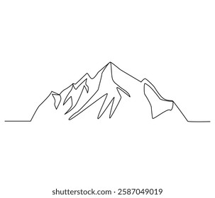 Continuous one line drawing of Mountain. Single line drawing illustration of Mountain from range view. Environmental greening concept vector art. Doodle line illustration.
