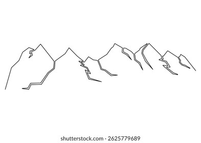 Continuous one line drawing of Mountain range landscape. Single line drawing illustration of Mountain. Luxury scenic landscape concept vector art. Doodle line illustration.