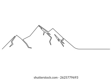 Desenho contínuo de uma linha da paisagem da cordilheira. Ilustração de desenho de linha única da Montanha. Luxo panorâmica conceito vetor arte conceito. ilustração linha Doodle.