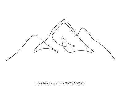Continuous one line drawing of Mountain range landscape. Single line drawing illustration of Mountain. Luxury scenic landscape concept vector art. Doodle line illustration.