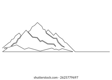 Continuous one line drawing of Mountain range landscape. Single line drawing illustration of Mountain. Luxury scenic landscape concept vector art. Doodle line illustration.