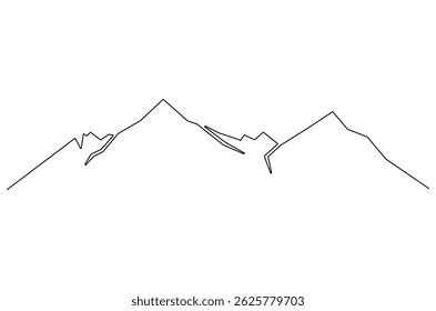 Continuous one line drawing of Mountain range landscape. Single line drawing illustration of Mountain. Luxury scenic landscape concept vector art. Doodle line illustration.