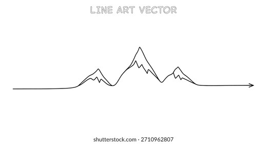 Continuous one line drawing of a mountain range with a path symbolizing a journey or adventure