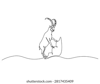 Continuous one line drawing of mountain goat. One line drawing illustration of mountain goat. Wild life concept single line. Editable outline