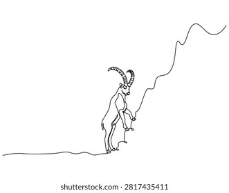 Continuous one line drawing of mountain goat. One line drawing illustration of mountain goat. Wild life concept single line. Editable outline