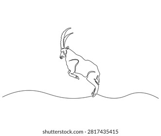 Continuous one line drawing of mountain goat. One line drawing illustration of mountain goat. Wild life concept single line. Editable outline