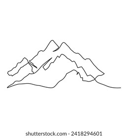 Continuous one line drawing of mountains range landscape vector outline art illustration.