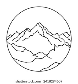 Continuous one line drawing of mountains range landscape vector outline art illustration.